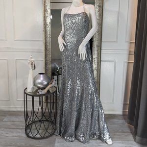 Silver Formal Evening Prom Dress Gown